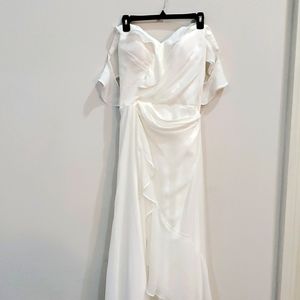 White Bohemian Wedding dress, off the shoulder, size 10, medium train.